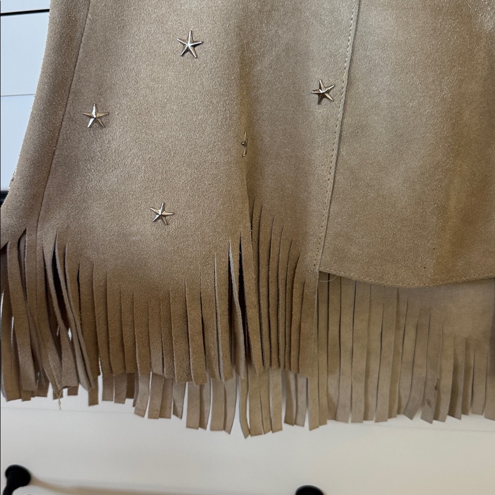 Understated Leather Studded Fringe Tan Skirt - Picture 4 of 9